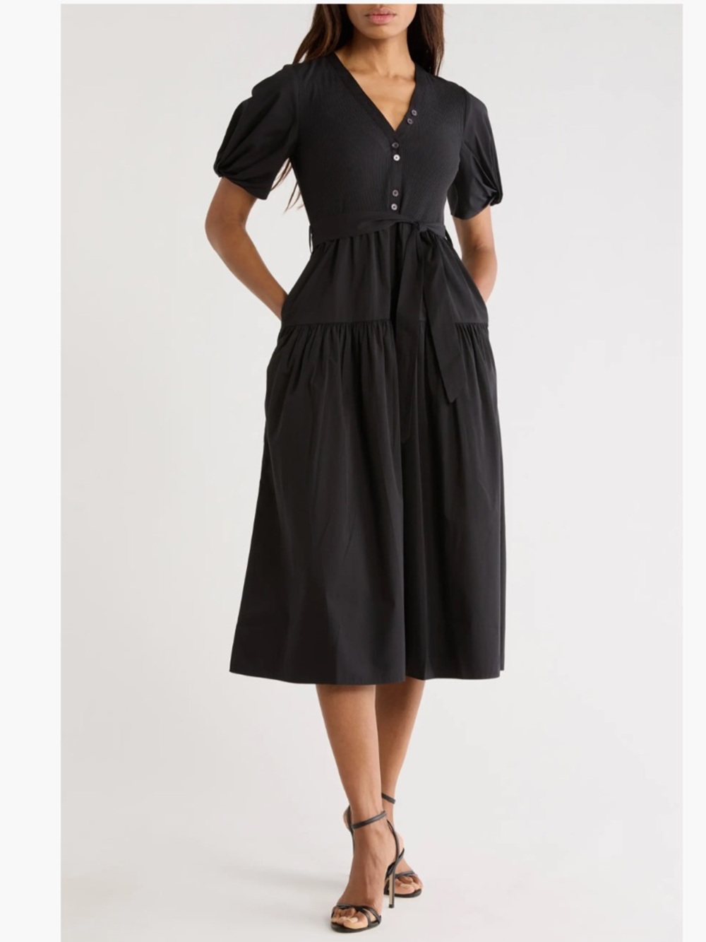 Derek Lam 10 Crosby Natalia Mixed Media Dress in Black Size Medium Business